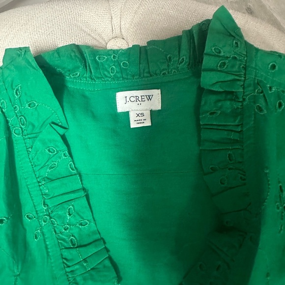 J Crew Factory Green Eyelet Blouse - Picture 2 of 7